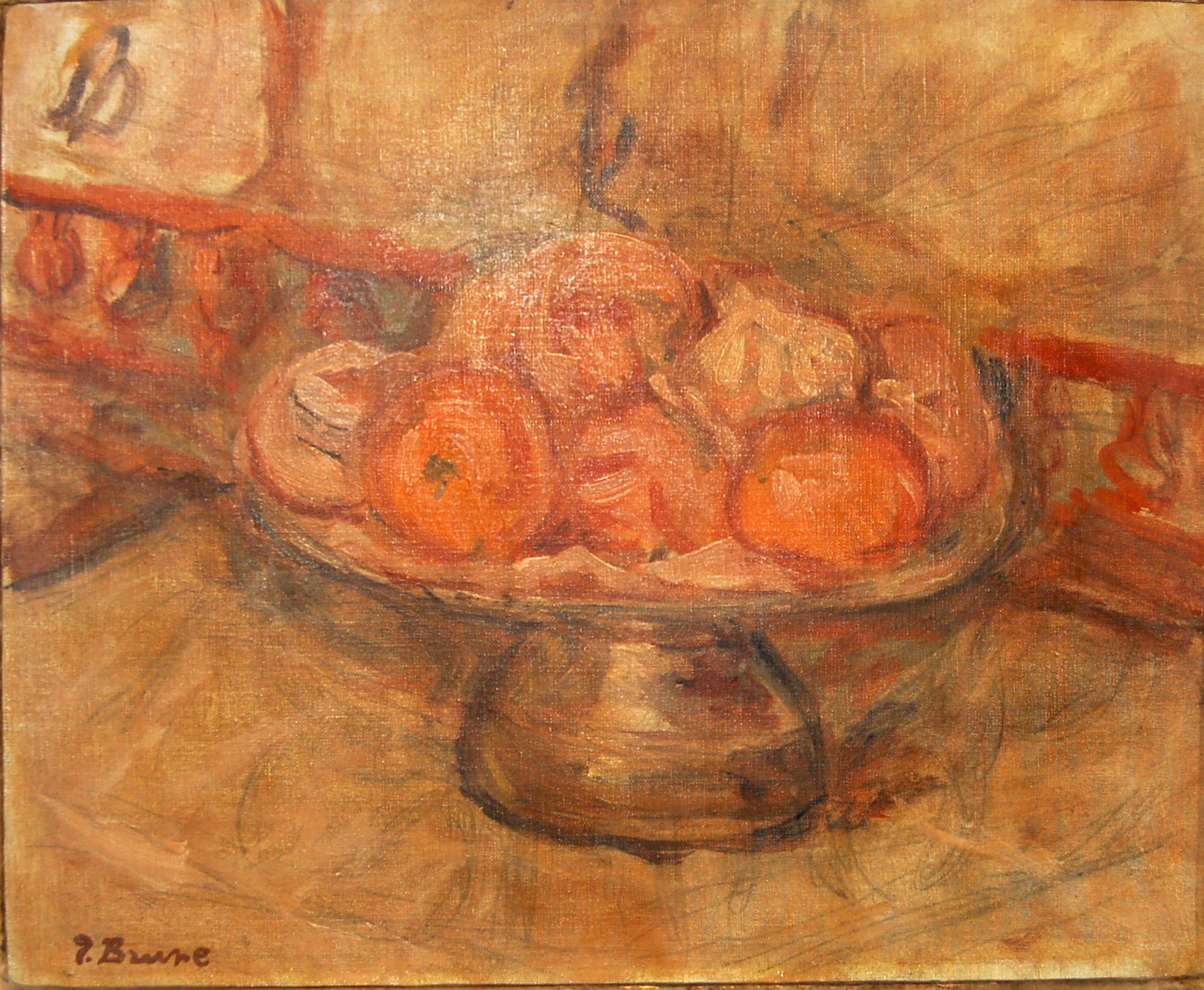 Pierre BRUNE (1887-1956)  nature morte au compotier  huile sur toile Céret